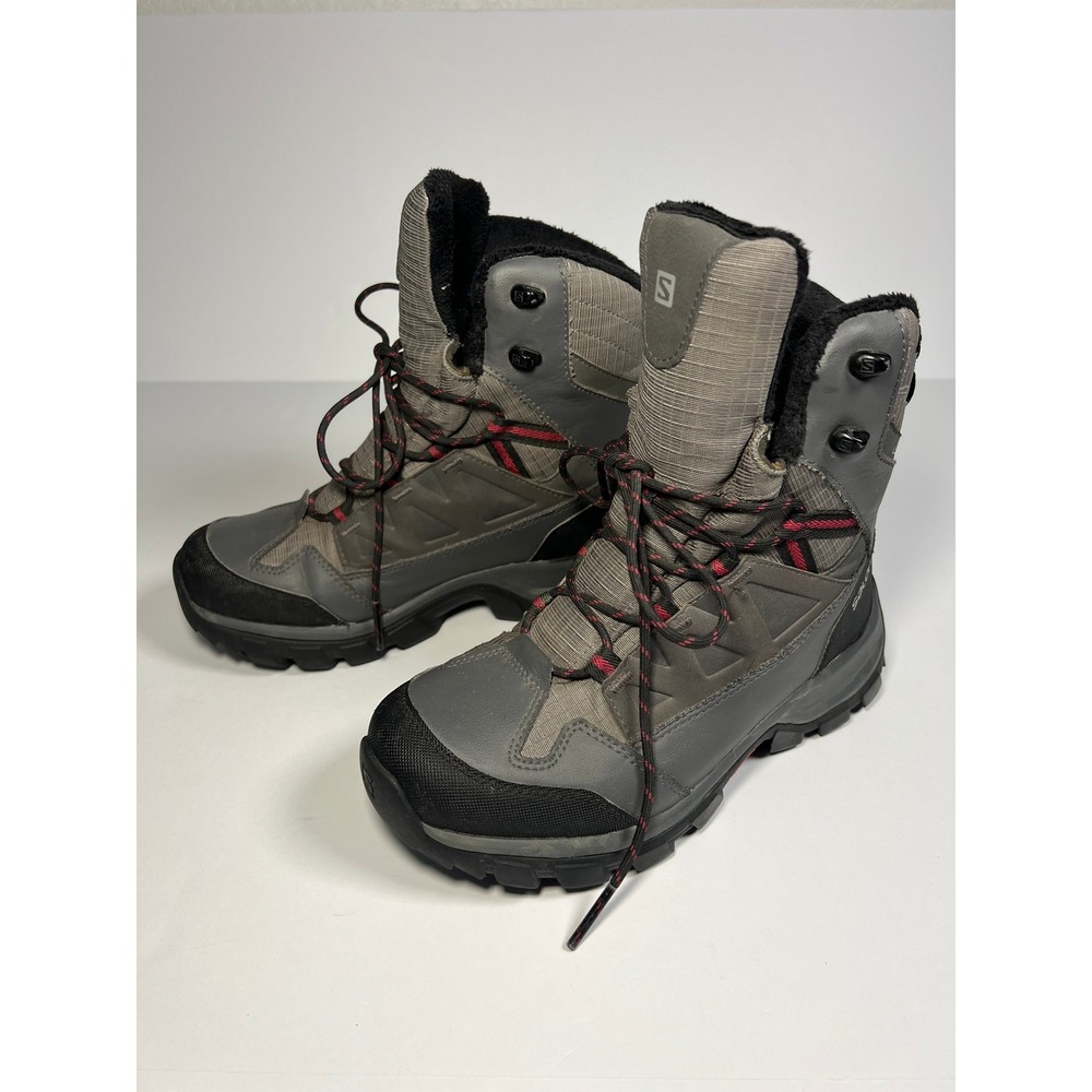 Salomon Winter Hiking Ankle Boots Womens 6 Grey Black 399671 Thinsulate 200g
